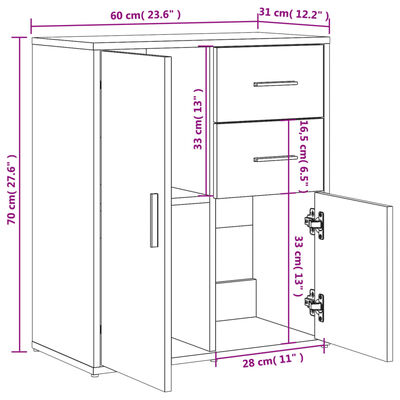 vidaXL Skenkur Steypugrár 60x31x70 cm Samsettur Viður