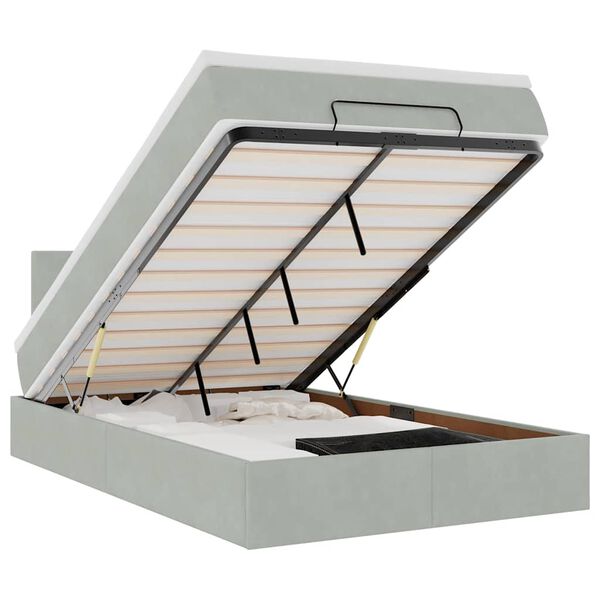 vidaXL Ottoman rúm með dýnu & LED ljósgráu 120x190cm Flauel