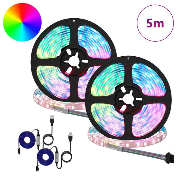 vidaXL LED strimill 2 pcs Svartur og gegnheill 2500 mm Kopar og plast