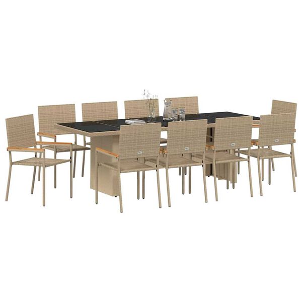 vidaXL Gar&eth;ur bor&eth;sett 11 pcs Drapplita&eth;ur p&oacute;l&yacute;rattan
