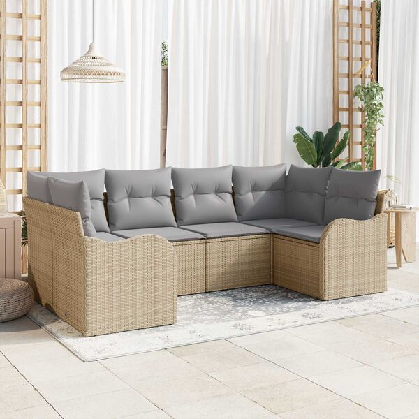 vidaXL Gar&eth;s&oacute;fa sett me&eth; p&uacute;&eth;i 6 pcs Drapplita&eth;ur Poly rattan