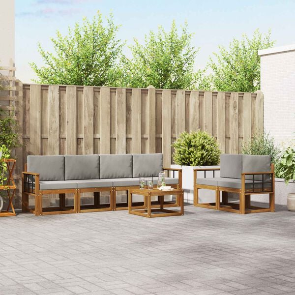 vidaXL &Uacute;ti s&oacute;fasett 7 pcs N&aacute;tt&uacute;rulegt og Lj&oacute;st Gr&aacute;tt Hrein akas&iacute;utr&eacute;