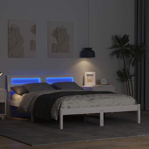 vidaXL Ramsv&iacute;k me&eth; h&ouml;fu&eth;gafl Hv&iacute;tt 135 x 190 cm Solid furuhikk