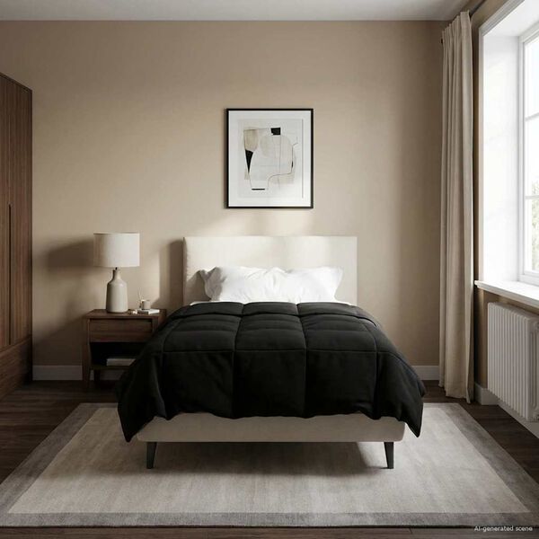 vidaXL Vetrar s&aelig;ng S&iacute;&eth;la&eth; Svartur 155 x 220 cm M&iacute;kr&oacute;f&iacute;ber