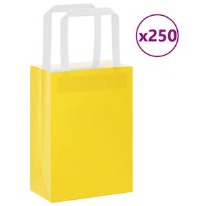 vidaXL Pappírspokar 250 stk með Handföngum Gulir 15x8x21 cm
