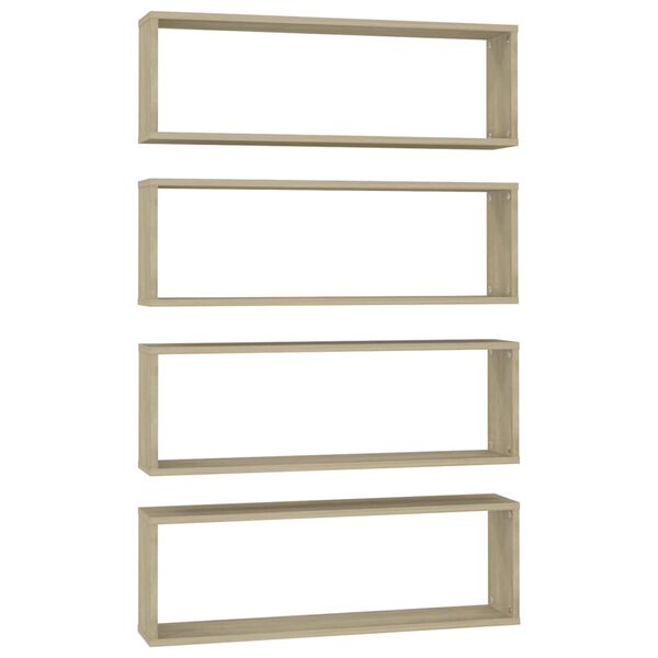 vidaXL Veggkubbahillur 4 stk. Sonoma Eik 80x15x26,5 cm Samsettur Vi&eth;ur