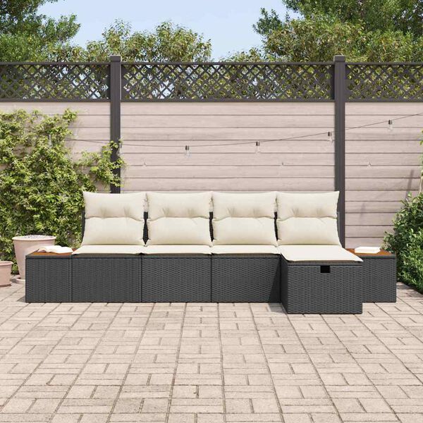 vidaXL Garðsófa sett með kodda 5 pcs Svartur Poly rattan