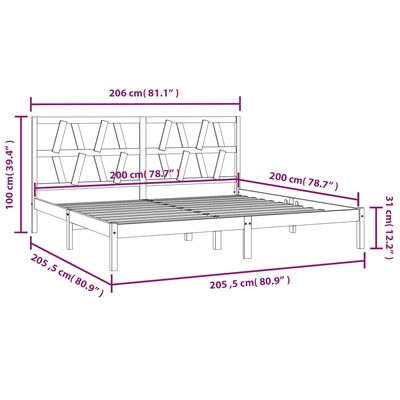 vidaXL Rúmgrind án Dýnu Svört Gegnheil Viður 200x200 cm