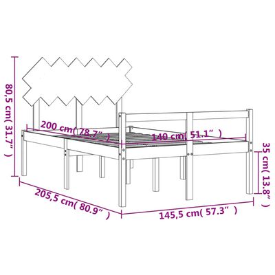 vidaXL Rúm fyrir Eldra Fólk án Dýnu Hvítt 140x200cm Gegnheil Viður