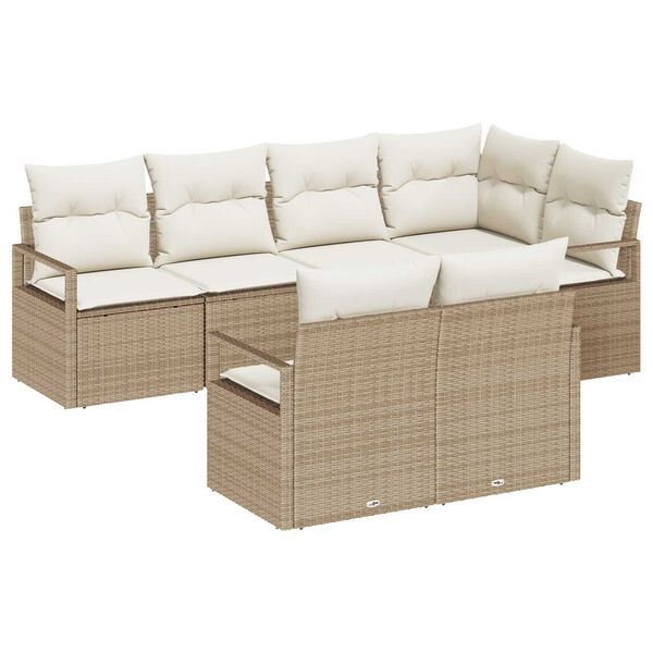 vidaXL Garðsófa sett með púði 7 pcs Beige og Hvítt pólýrattan