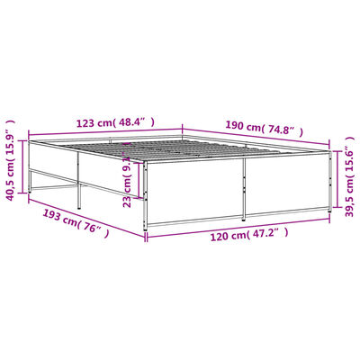 vidaXL Rúmgrind án Dýnu Reyktóna Eikarlitur 120x190 cm