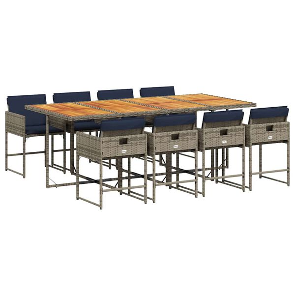 vidaXL 9 Parta Gar&eth;h&uacute;sgagnasett me&eth; Sessum P&oacute;l&yacute;rattan Gr&aacute;tt