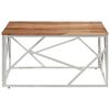 vidaXL Sófaborð Silfurlitað Ryðfrítt Stál og Gegnheill Akasíuviður