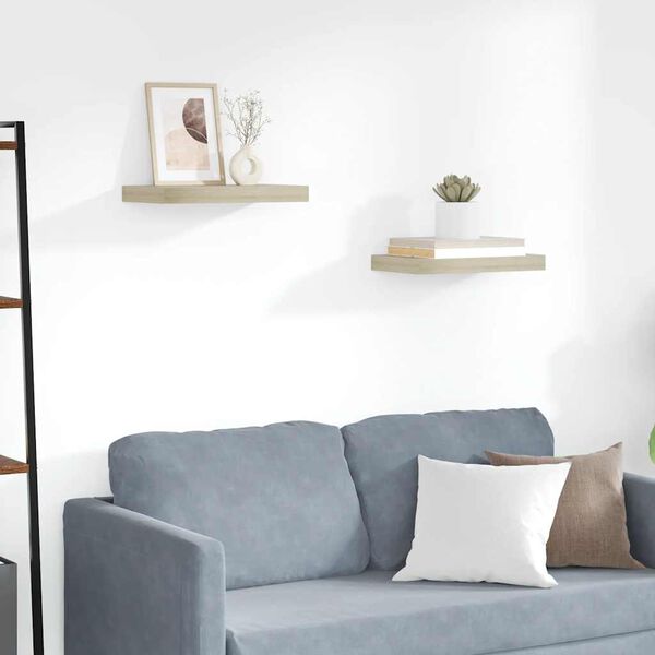 vidaXL Vegghengdar Hillur 2 stk. Eikarlita&eth;ar 40x23x3,8 cm MDF