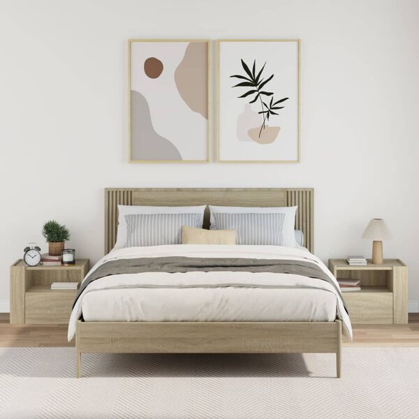 vidaXL Veggfestur Náttborð 2 stk Sonoma Eik 45x30x35 cm