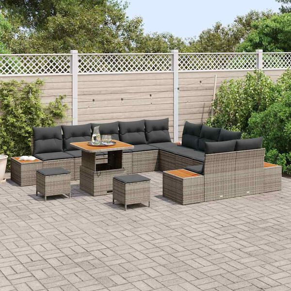 vidaXL Gar&eth;s&oacute;fa sett me&eth; p&uacute;&eth;i me&eth; geymslu 13 pcs Gr&aacute;r Poly rattan