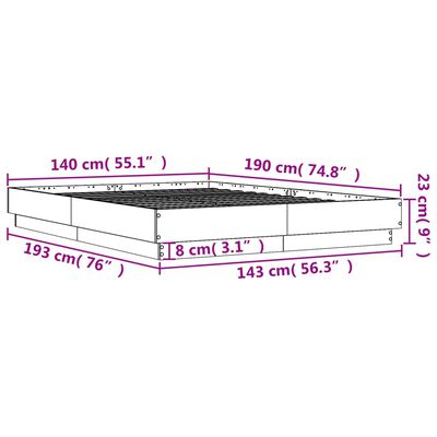 vidaXL Rúmgrind án Dýnu Reyktóna Eikarlitur 140x190 cm