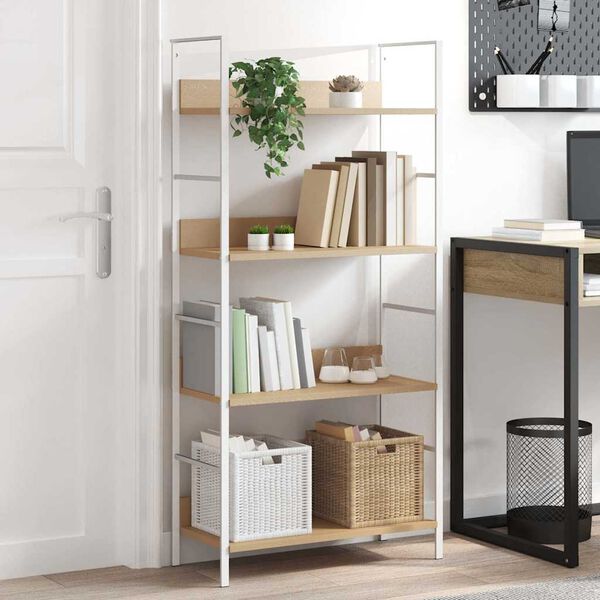 vidaXL 4 H&aelig;&eth;a B&oacute;kahilla Eikarlitur 60x27,6x124,5 cm Samsettur Vi&eth;ur