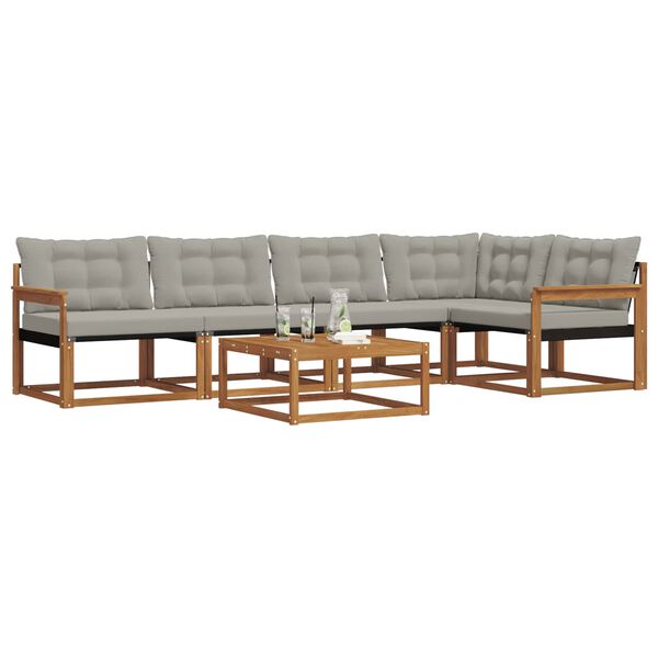 vidaXL &Uacute;ti s&oacute;fasett me&eth; p&uacute;&eth;i 6 pcs N&aacute;tt&uacute;rulegt og Lj&oacute;st Gr&aacute;tt