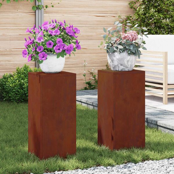vidaXL Bl&oacute;mastandur 2 pcs Rusty 24 x 24 x 55 cm Ve&eth;ra&eth; st&aacute;l
