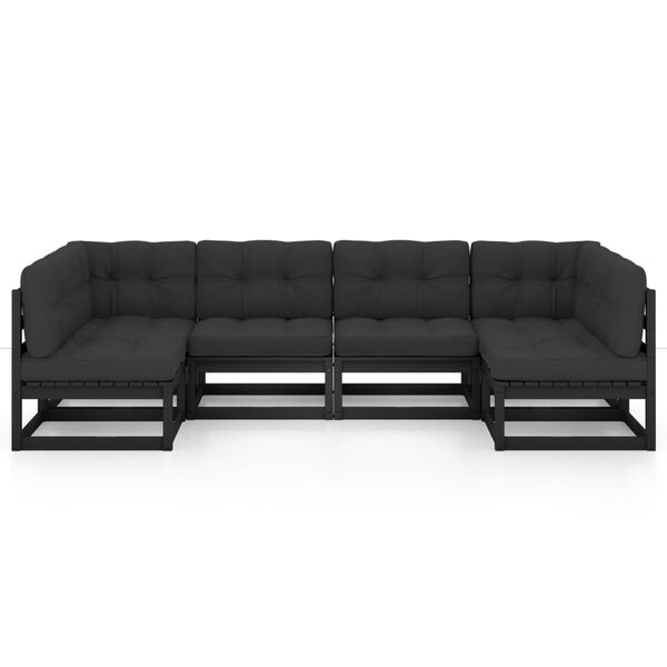 vidaXL 6 Parta Garðsófasett með Sessum Svart Gegnheill Furuviður