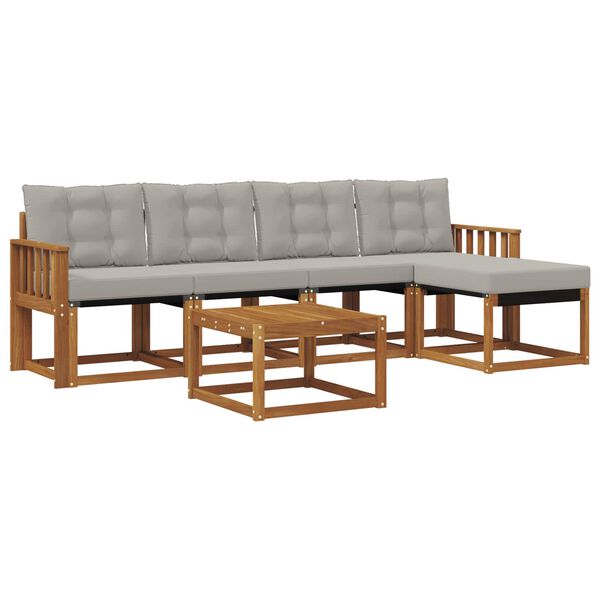 vidaXL &Uacute;ti s&oacute;fasett me&eth; p&uacute;&eth;i 6 pcs N&aacute;tt&uacute;rulegt og Lj&oacute;st Gr&aacute;tt