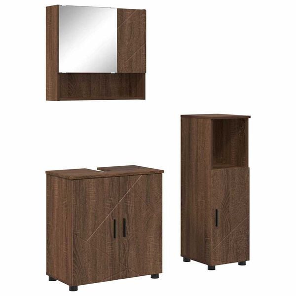 vidaXL Ba&eth;herbergismublasett 3 pcs Br&uacute;nn eik Samsettur vi&eth;ur & metal