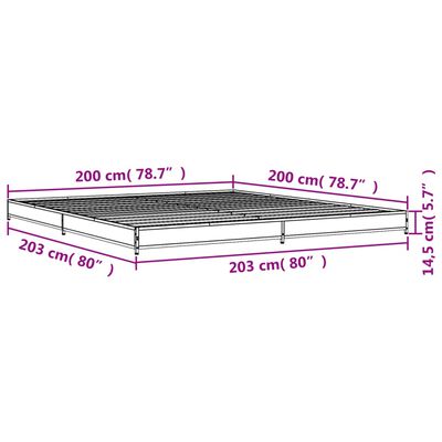 vidaXL Rúmgrind Reyktóna Eik 200x200 cm Samsettur Viður og Málmur