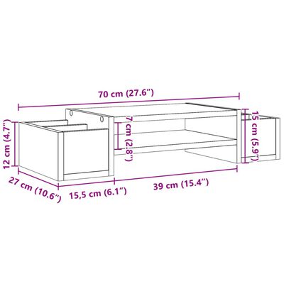 vidaXL Skjástandur með Geymslu Reyktóna Eik 70x27x15 cm Spónaplata