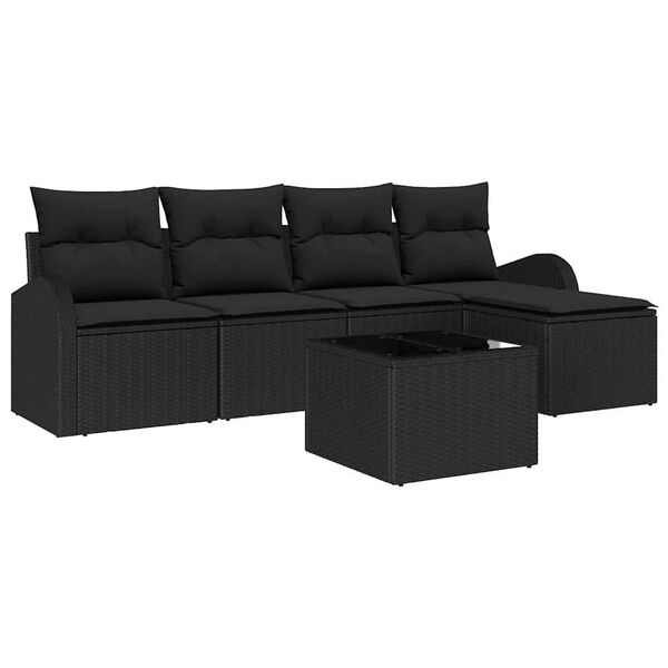 vidaXL Garðsófa sett 6 pcs Svartur pólýrattan