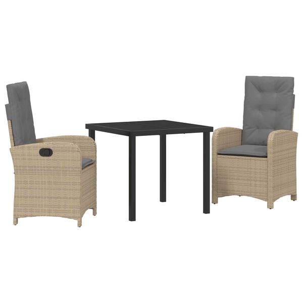 vidaXL Gar&eth;ur bor&eth;sett me&eth; p&uacute;&eth;i 3 pcs Drapplita&eth;ur p&oacute;l&yacute;rattan