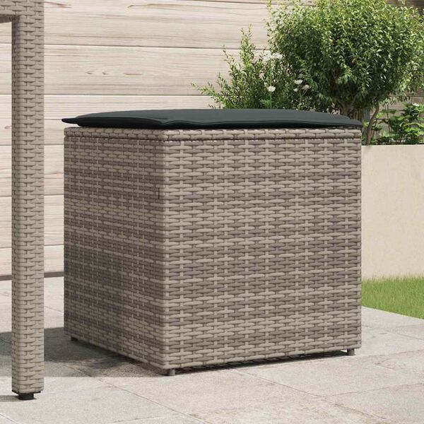 vidaXL Koddabox með geymslu Grár 50 x 50 x 50 cm pólýrattan