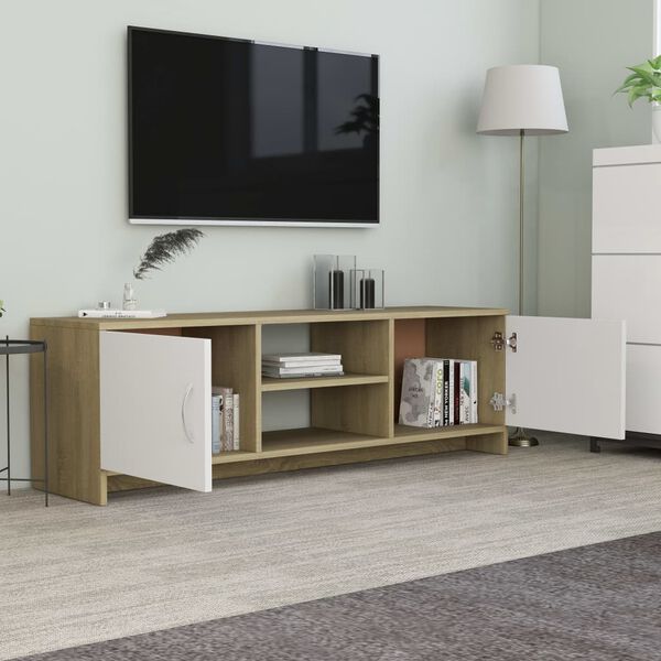 800284 vidaXL TV Cabinet White and Sonoma Oak 120x30x37,5 cm Chipboard