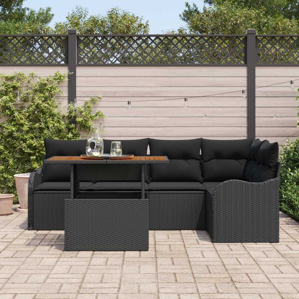 vidaXL Gar&eth;s&oacute;fa sett me&eth; geymslu 6 pcs Svartur Poly rattan