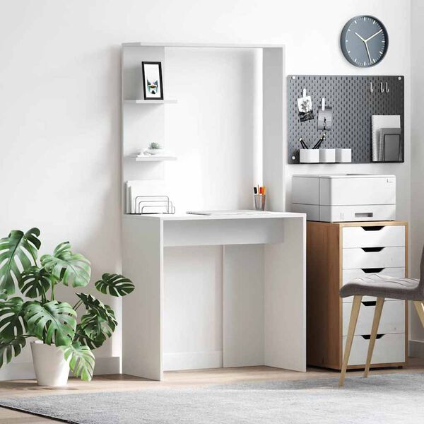 vidaXL Skrifborð með hillu Hvítt 78,5 x 37 x 154,5 cm Samsettur viður