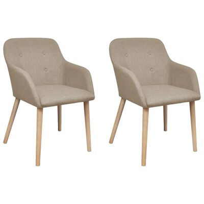 241155 vidaXL Dining Chairs 2 pcs Beige Fabric and Solid Oak Wood