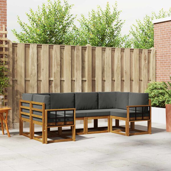 vidaXL &Uacute;ti s&oacute;fasett me&eth; p&uacute;&eth;i 6 pcs N&aacute;tt&uacute;rulegt og Antrac&iacute;t