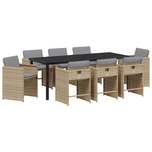 vidaXL Gar&eth;ur bor&eth;sett 9 pcs Drapplita&eth;ur p&oacute;l&yacute;rattan