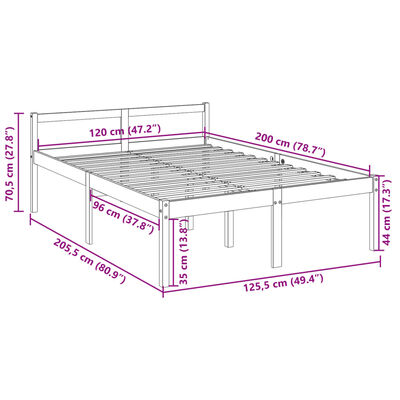 vidaXL Rúmgrind fyrir Eldra Fólk án Dýnu Hvít 140x200 cm Gegnheil Fura