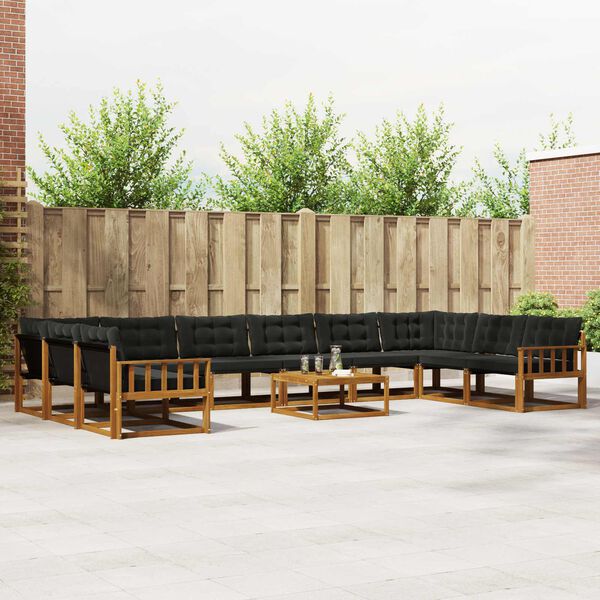 vidaXL &Uacute;ti s&oacute;fasett me&eth; p&uacute;&eth;i 11 pcs N&aacute;tt&uacute;rulegur og svartur