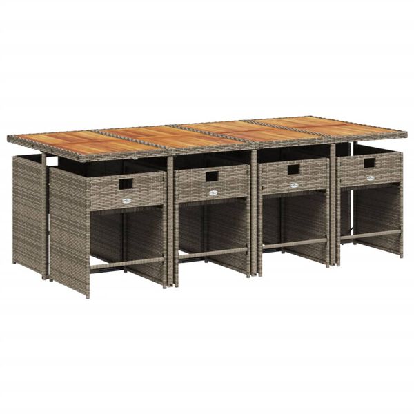 vidaXL 9 Parta Gar&eth;h&uacute;sgagnasett me&eth; Sessum P&oacute;l&yacute;rattan Gr&aacute;tt