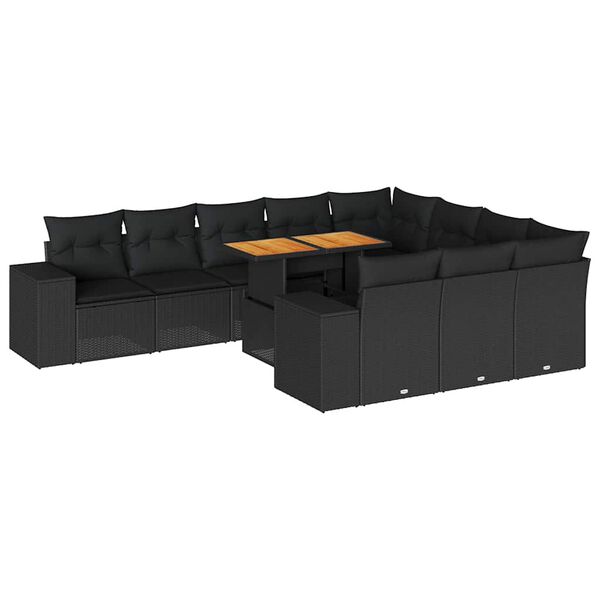 vidaXL 10 bita gar&eth;s&oacute;fasett me&eth; p&uacute;&eth;um Black Poly Rattan Acacia