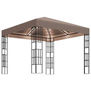 vidaXL Gazebo me&eth; LED strengjalj&oacute;sum 3x3 m M&oacute;gr&aacute;tt