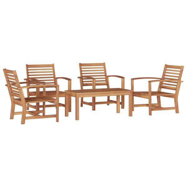 vidaXL Gar&eth;s&oacute;fa sett 5 pcs N&aacute;tt&uacute;rulegur Solid teak vi&eth;ur