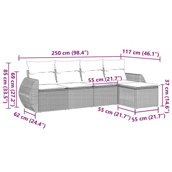 vidaXL 5 Hluta Gar&eth;s&oacute;fasett me&eth; Sessum Svart P&oacute;l&yacute;rattan