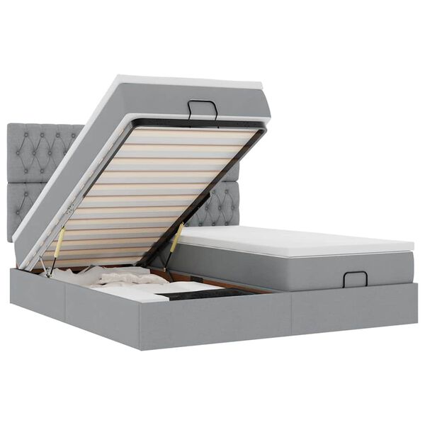 vidaXL Ottoman r&uacute;mgrind me&eth; d&yacute;num Lj&oacute;sgr&aacute;r 200x200cm Efni