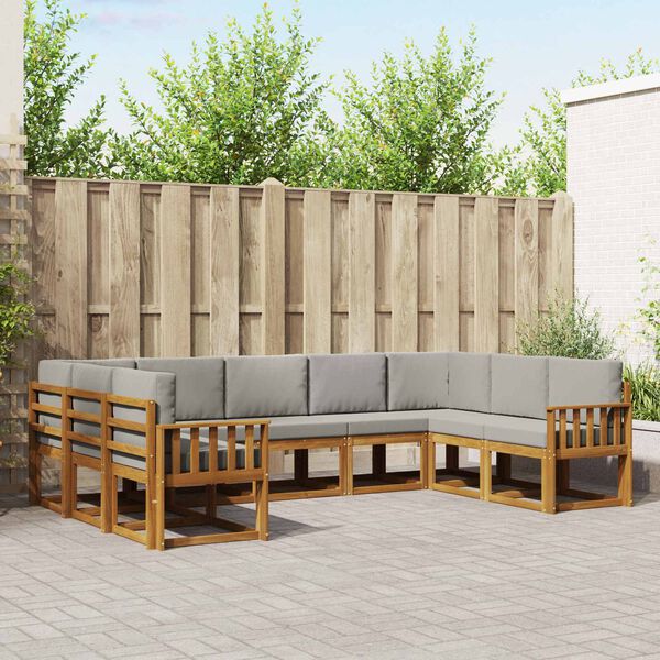 vidaXL &Uacute;ti s&oacute;fasett me&eth; p&uacute;&eth;i 9 pcs N&aacute;tt&uacute;rulegt og Lj&oacute;st Gr&aacute;tt