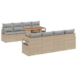 vidaXL Gar&eth;s&oacute;fa sett me&eth; p&uacute;&eth;i me&eth; kodda 9 pcs Beige og Gr&aacute;tt