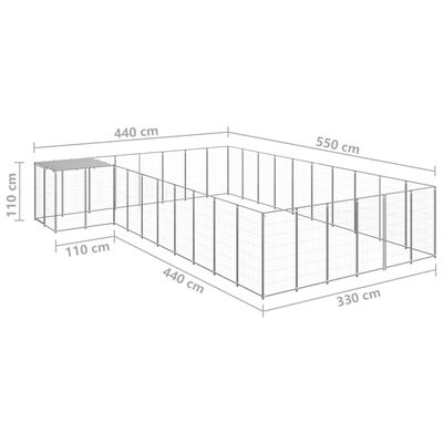 vidaXL Hundabyrgi Silver 19,36 m² Stál