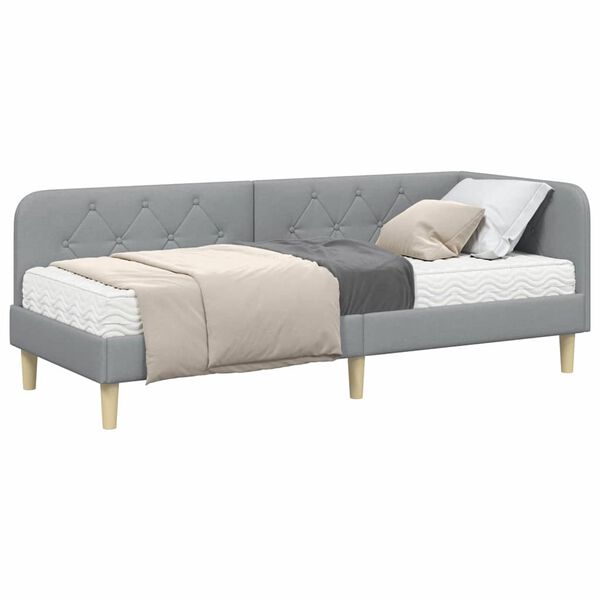 vidaXL Hornrúm ramma með dýnu með höfuðgafl Ljósgrár 80 x 200 cm dúkur